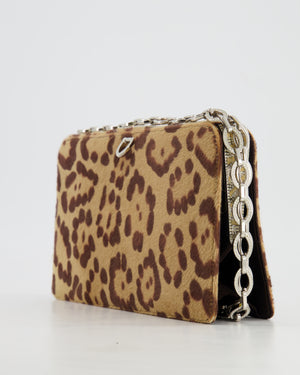 Valentino Brown Pony Hair Leopard Crystal Chained Shoulder Bag