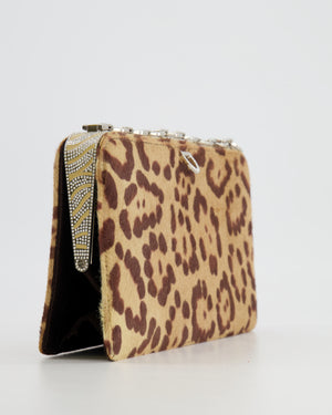 Valentino Brown Pony Hair Leopard Crystal Chained Shoulder Bag