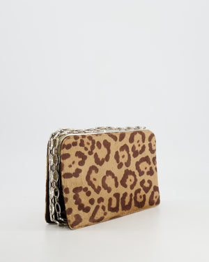 Valentino Brown Pony Hair Leopard Crystal Chained Shoulder Bag