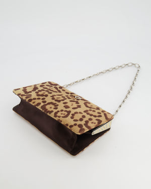 Valentino Brown Pony Hair Leopard Crystal Chained Shoulder Bag