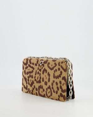 Valentino Brown Pony Hair Leopard Crystal Chained Shoulder Bag