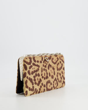 Valentino Brown Pony Hair Leopard Crystal Chained Shoulder Bag