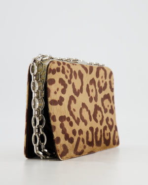 Valentino Brown Pony Hair Leopard Crystal Chained Shoulder Bag