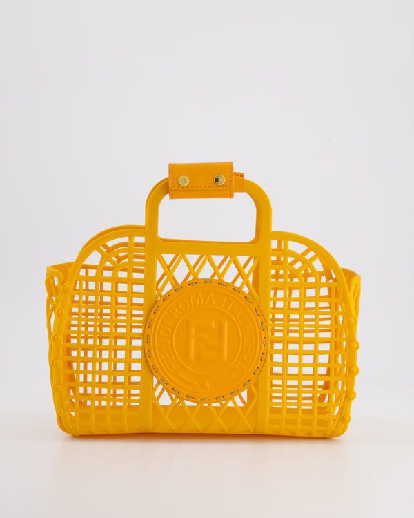 Fendi Spring/Summer 2021 Orange Basket Bag in Recycled Plastic and Leather Closure Detail