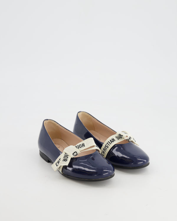 Christian Dior KIDS Navy Patent Miss B Ballet Flats Size EU 26 RRP £540