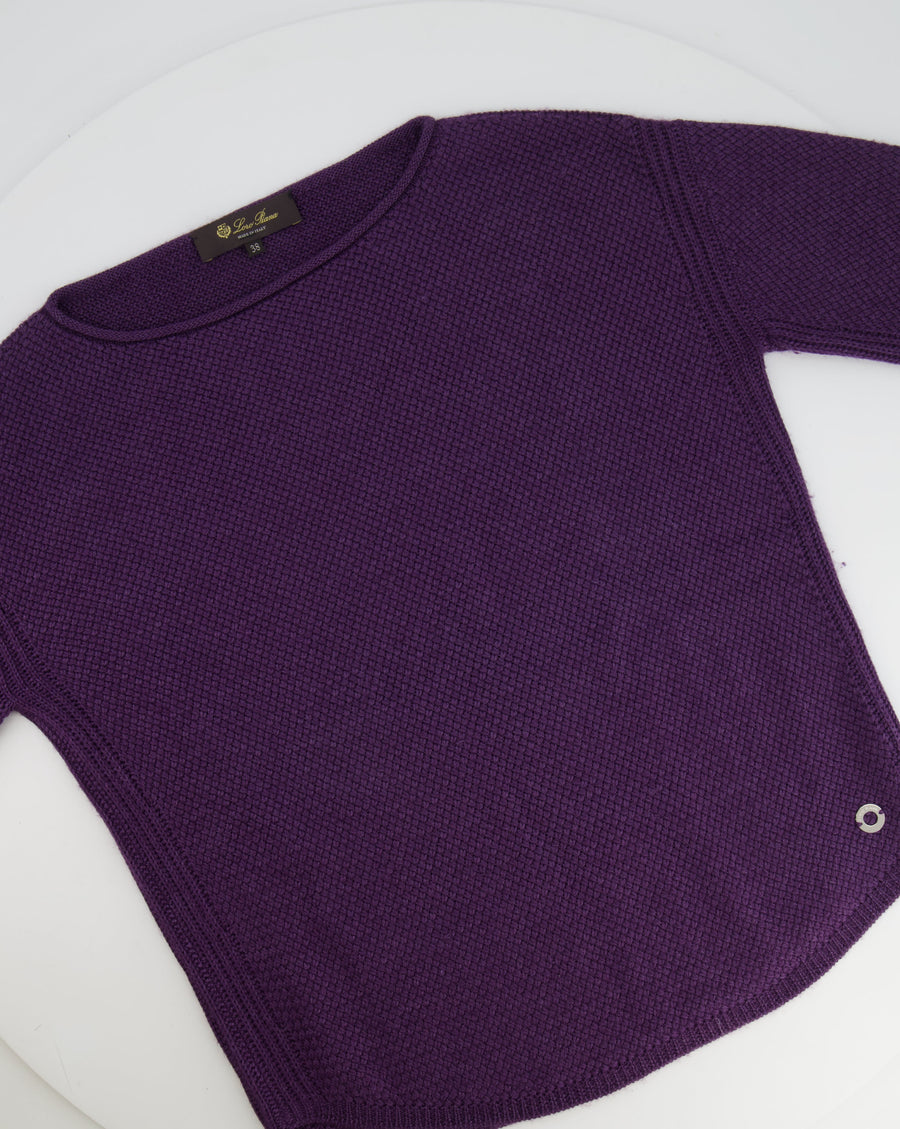 Loro Piana Purple Cashmere Jumper with Silver Logo Detail Size IT 38 (UK 6)