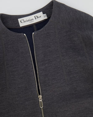 Christian Dior Grey Wool Zipped Round-Neck Coat Size FR 38 (UK 10)