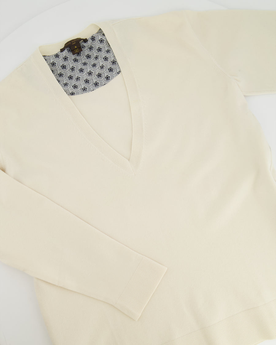 Louis Vuitton Cream Wool V-Neck Jumper with Silver Zip Details Size S (UK 8)