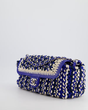 *RARE* Chanel Navy, Blue and Cream Crochet Flap Bag with Silver Hardware