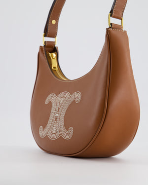 Celine Tan Ava Bag in Smooth Calfskin with Triomphe Embroidery and Gold Hardware