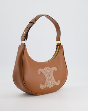 Celine Tan Ava Bag in Smooth Calfskin with Triomphe Embroidery and Gold Hardware