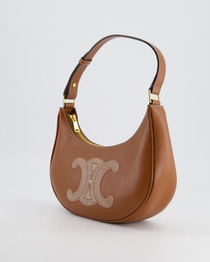 Celine Tan Ava Bag in Smooth Calfskin with Triomphe Embroidery and Gold Hardware