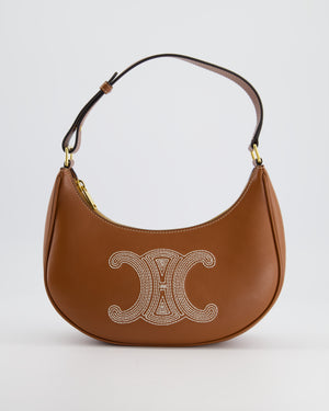 Celine Tan Ava Bag in Smooth Calfskin with Triomphe Embroidery and Gold Hardware