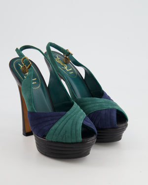 Saint Laurent Black, Green and Blue Suede Platform Heels Size EU 37