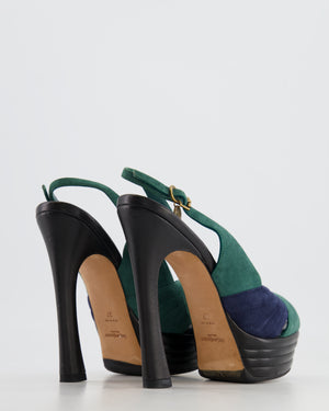 Saint Laurent Black, Green and Blue Suede Platform Heels Size EU 37