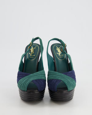 Saint Laurent Black, Green and Blue Suede Platform Heels Size EU 37