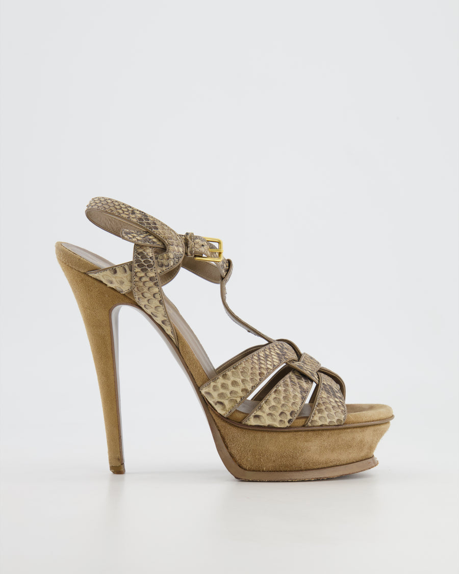 Saint Laurent Beige Suede and Python Tribute Heels Size EU 37.5 RRP £985