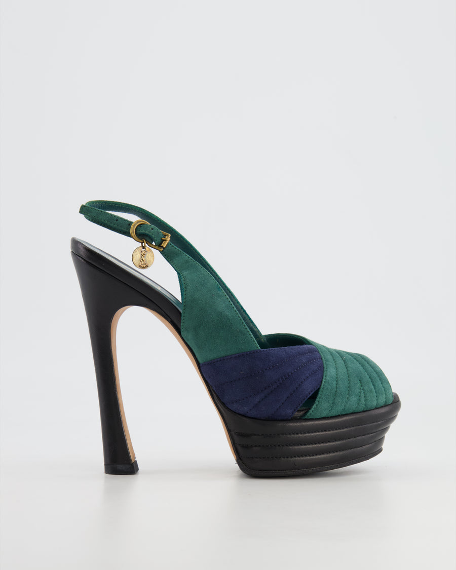 Saint Laurent Black, Green and Blue Suede Platform Heels Size EU 37