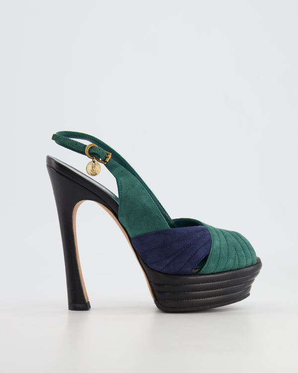 Saint Laurent Black, Green and Blue Suede Platform Heels Size EU 37