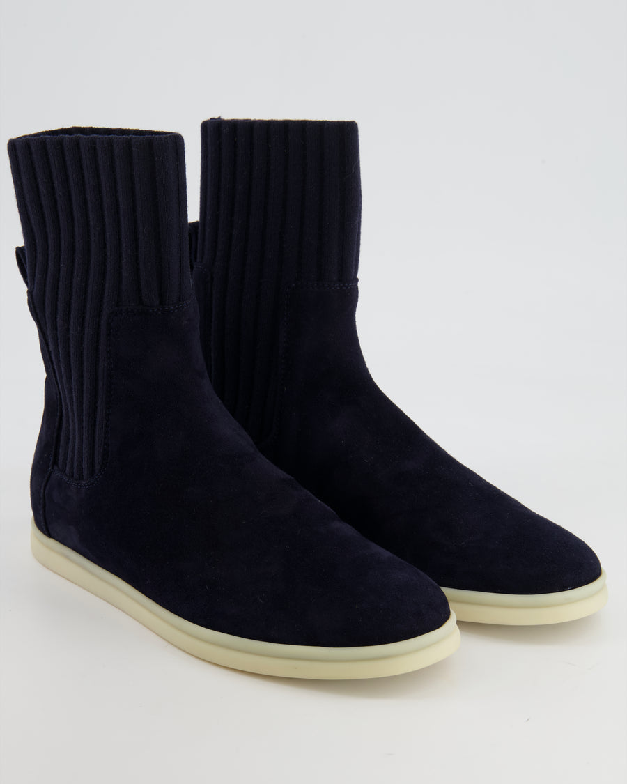 Loro Piana Navy Suede Ankle Boots Size EU 35 RRP £965