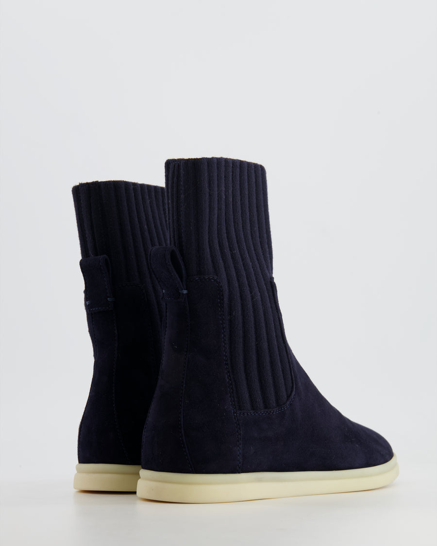 Loro Piana Navy Suede Ankle Boots Size EU 35 RRP £965