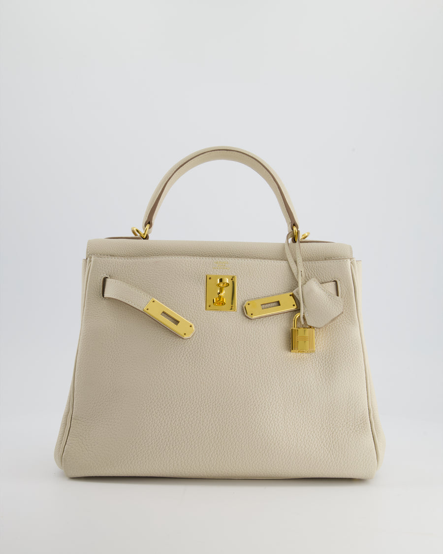 Hermès Kelly 28cm Retourne Bag in Craie Togo Leather with Gold Hardware