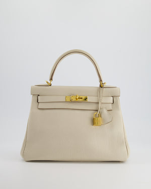 Hermès Kelly 28cm Retourne Bag in Craie Togo Leather with Gold Hardware