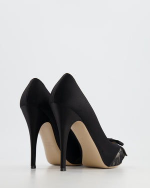 Valentino Black Satin Lace Open-Toe Heels with Bow Detail Size EU 37