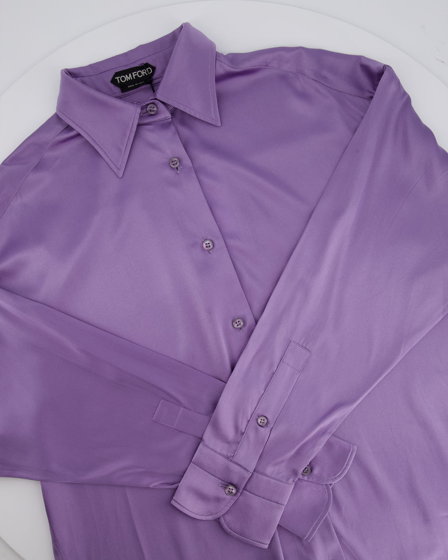 Tom Ford Purple Oversized Silk-Blend Satin Blouse Size IT 38 (UK 6)