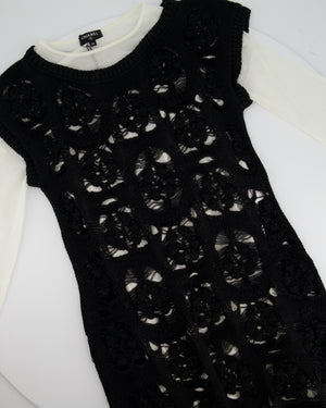 Chanel Black Crochet Short Sleeve Midi Dress with White Long-Sleeve Under-Layer Set Size FR 34 (UK 6)