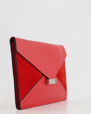 Céline Red Leather and Suede Envelope Pouch Bag with Silver Hardware