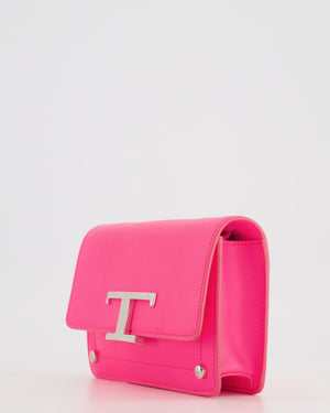 Tod
s Neon Pink Small Leather Belt Bag with Silver Hardware