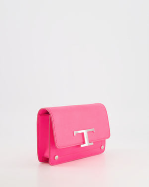 Tod
s Neon Pink Small Leather Belt Bag with Silver Hardware