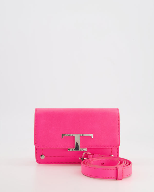 Tod
s Neon Pink Small Leather Belt Bag with Silver Hardware