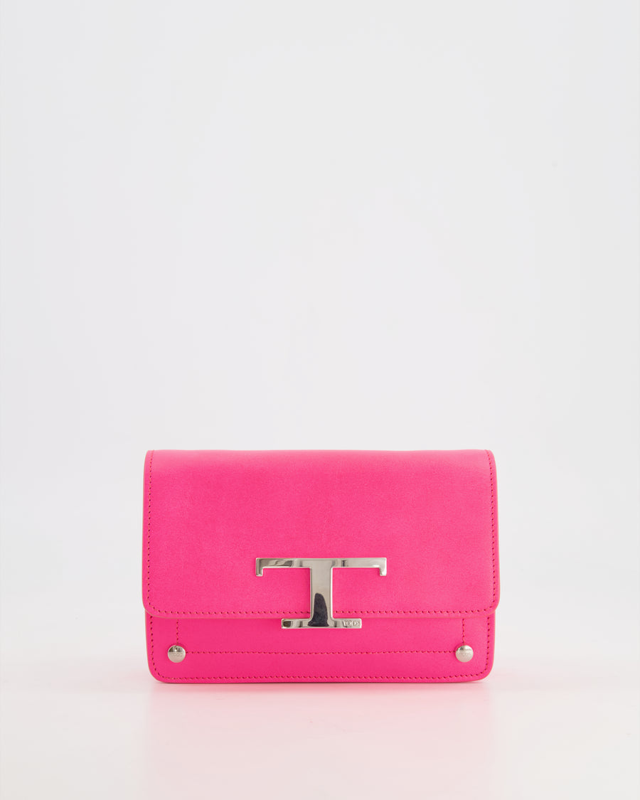 Tod
s Neon Pink Small Leather Belt Bag with Silver Hardware