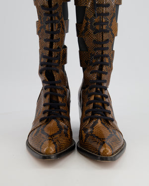 Chloé Brown Python Lace-Up High Knee Cowboy Boots Size EU 41