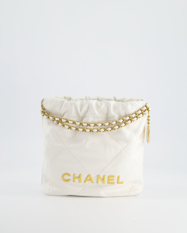 *HOT* Chanel Mini 22 Bag in White Calfskin with Gold Hardware