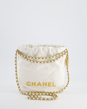 *HOT* Chanel Mini 22 Bag in White Calfskin with Gold Hardware