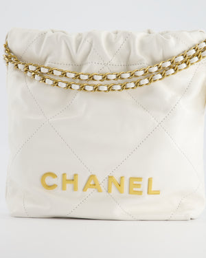 *HOT* Chanel Mini 22 Bag in White Calfskin with Gold Hardware