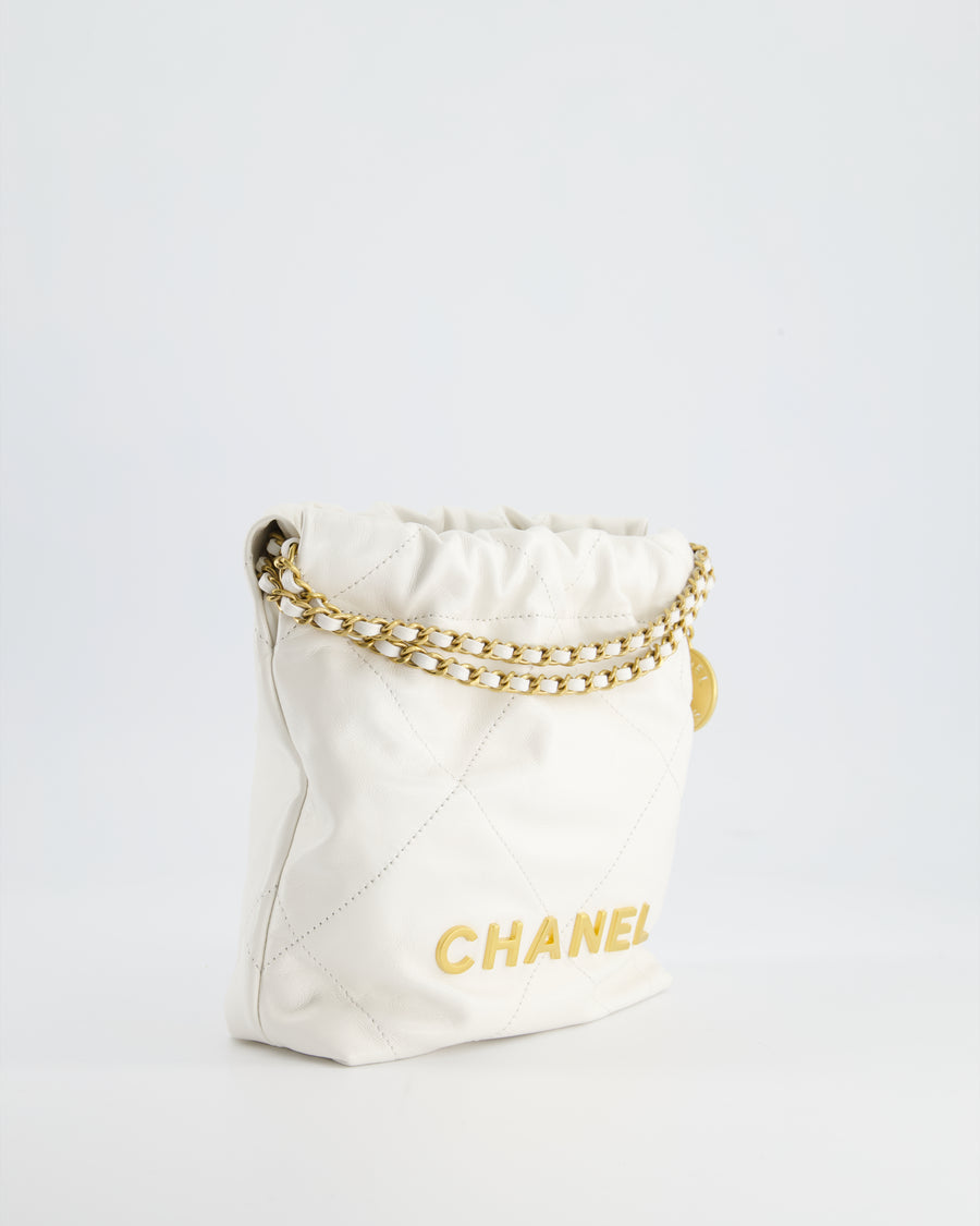 *HOT* Chanel Mini 22 Bag in White Calfskin with Gold Hardware