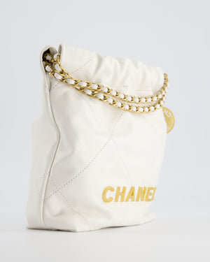 *HOT* Chanel Mini 22 Bag in White Calfskin with Gold Hardware