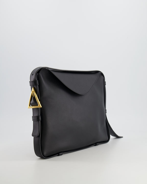 Bottega Veneta Black Leather Triangle Top Handle Bag with Gold Hardware