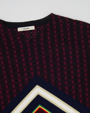 Céline Burgundy Jumper with Multicolour Geometric Details Size S (UK 8)