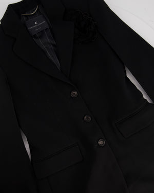 Ermanno Scervino Black Single-Breasted Blazer Jacket with Black Flower Patch Detail Logo Button Detail Size IT 36 (UK 4)