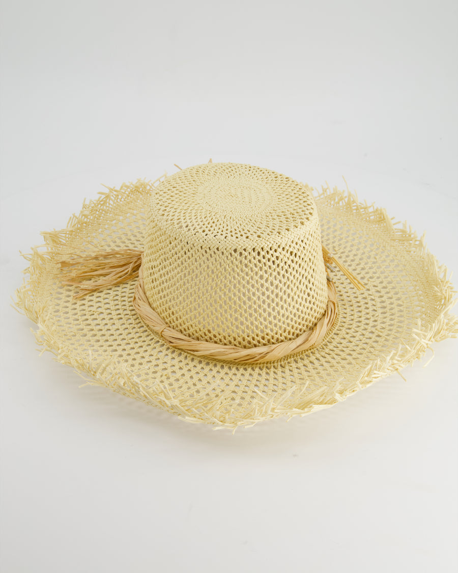 Ruslan Baginskiy Beige Raffia Large Hat with Ear Of Corn Detail