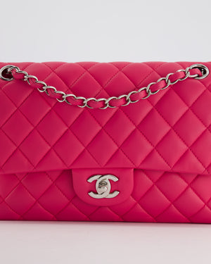 Chanel Hot Barbie Pink Medium Classic Double Flap Bag in Lambskin Leather with  Silver Hardware