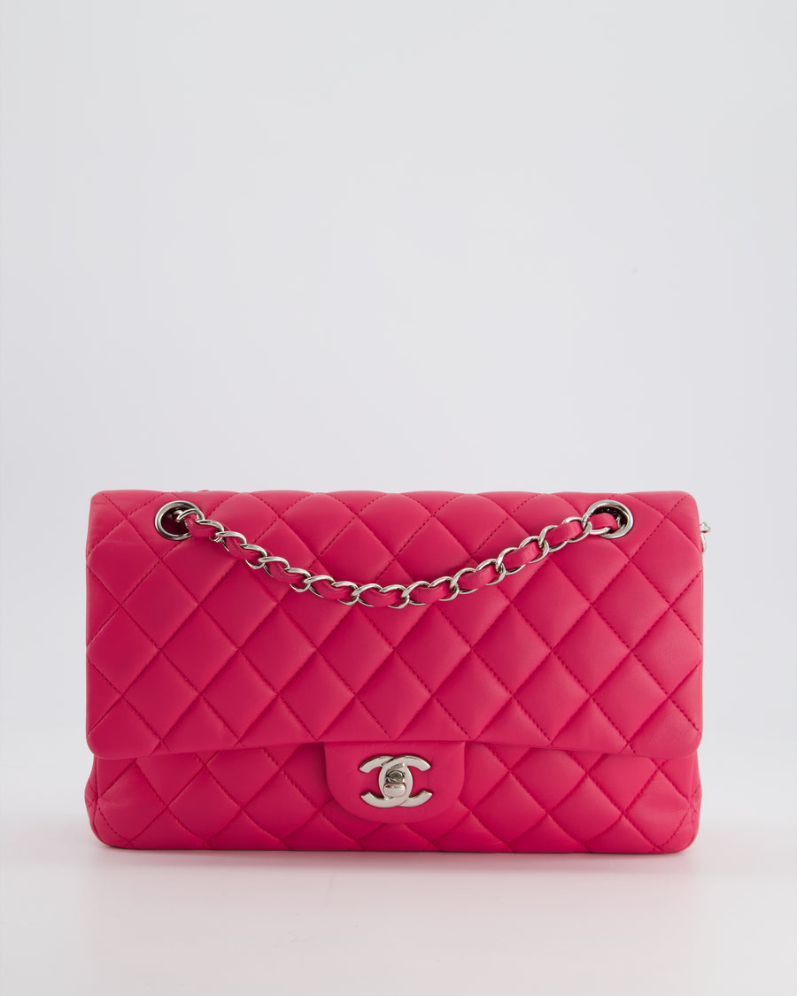 Chanel Hot Barbie Pink Medium Classic Double Flap Bag in Lambskin Leather with  Silver Hardware