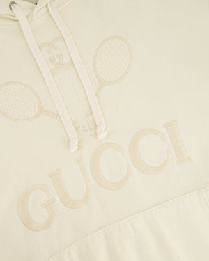 Gucci Cream Tennis Racket Embroidered Hoodie with Logo Detail Size IT 40 (UK 8)