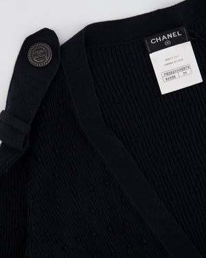 Chanel 16P Black Ribbed Cardigan with Shoulder Button Detail FR 34 (UK 6) RRP £2,450