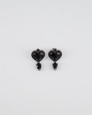 Valentino Black Heart Crystal Drop Stud Earrings with Ruthenium Hardware